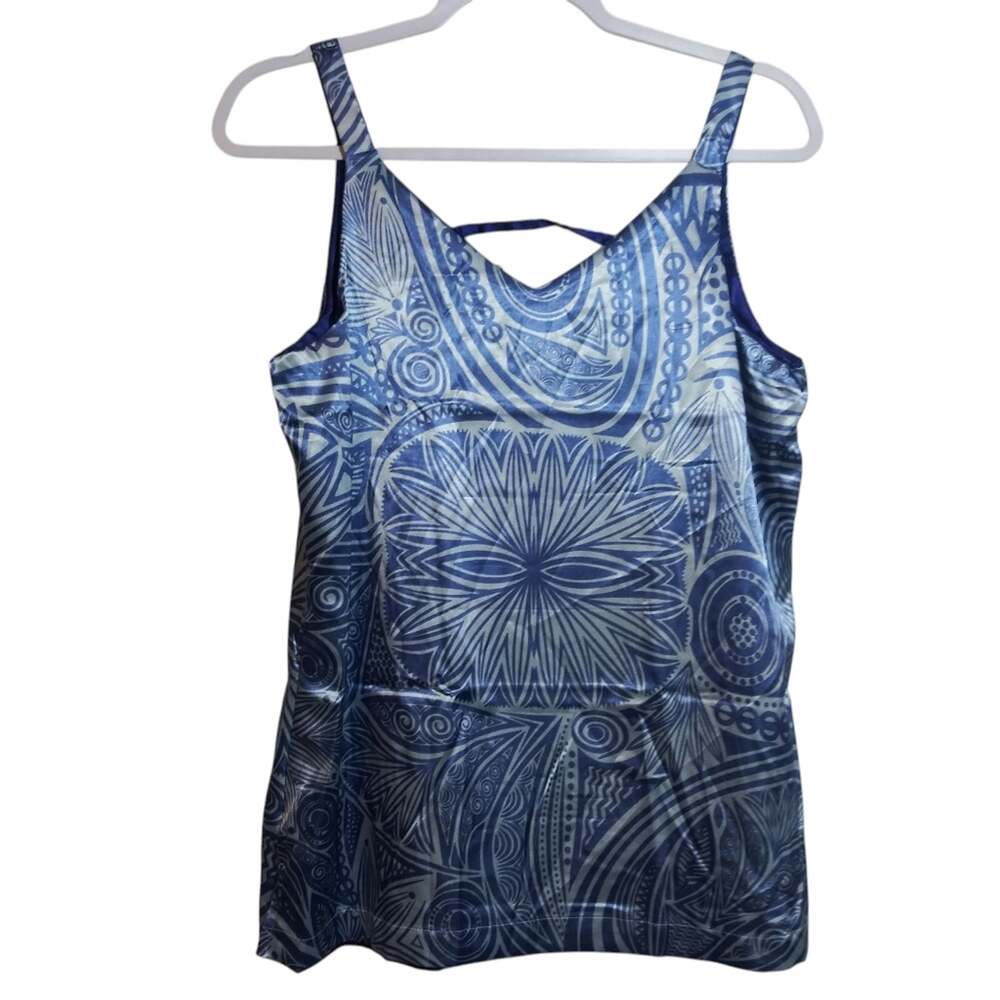 Serra Women's Blue V-Neck Reversible Geometric Retro Tank Top Size S